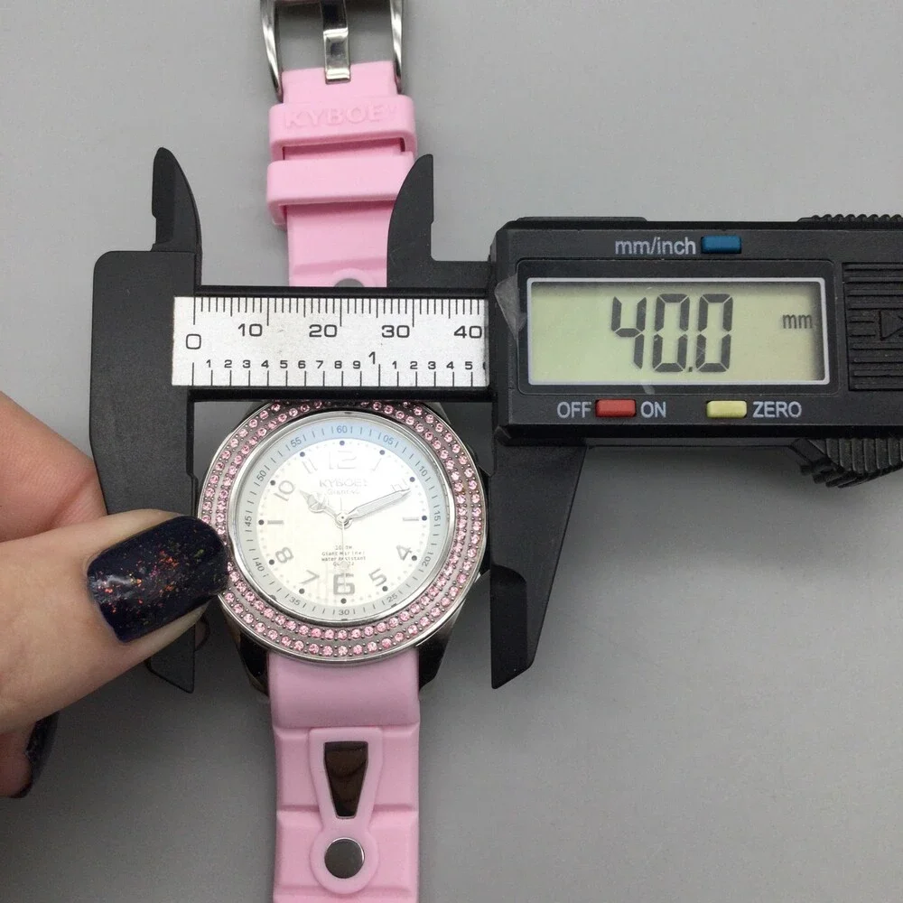 Kyboe! Giant 40 Watch Women 40mm Silver Tone Pink Crystals New Battery